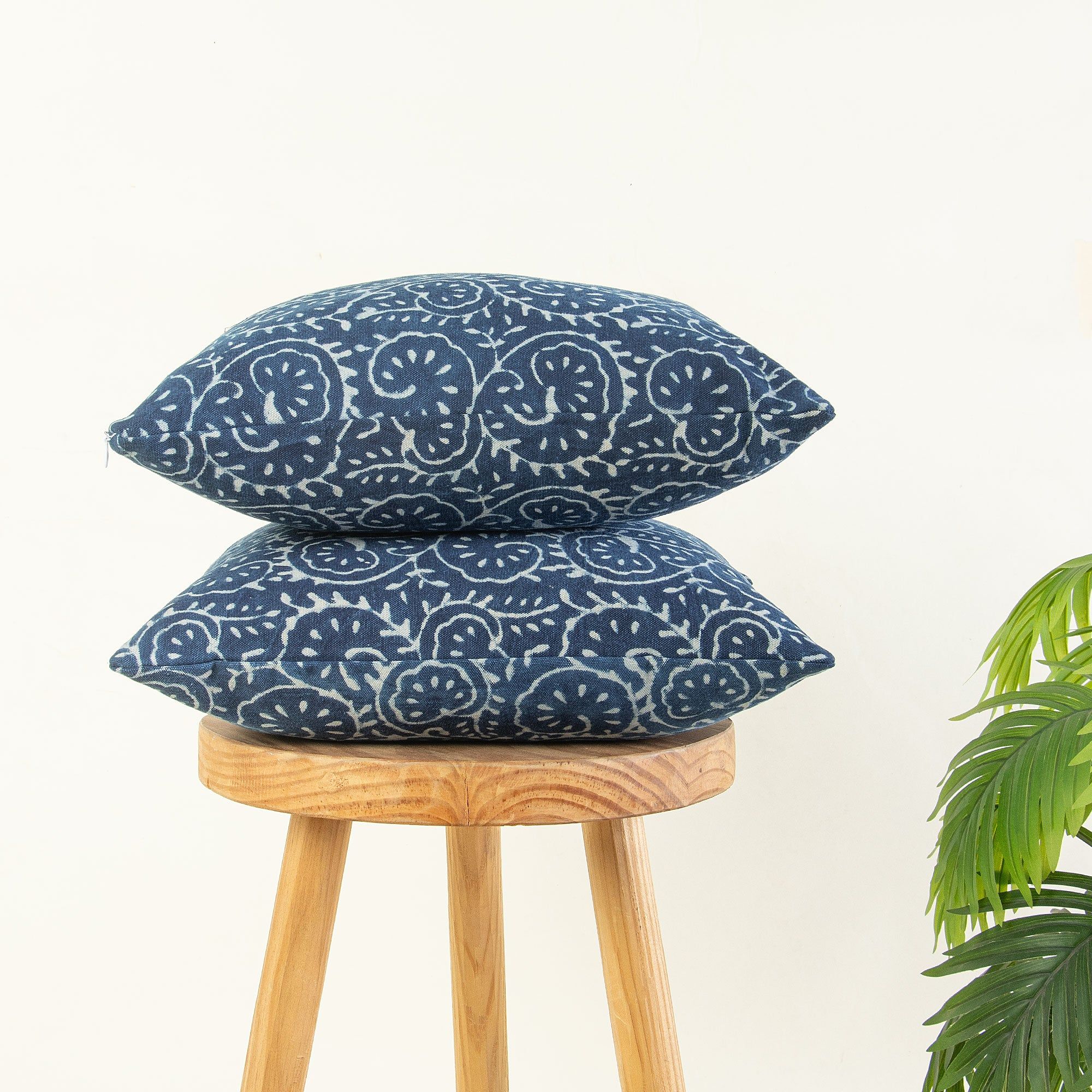 Hand Block Print Cotton Indigo Canvas Cushion Cover